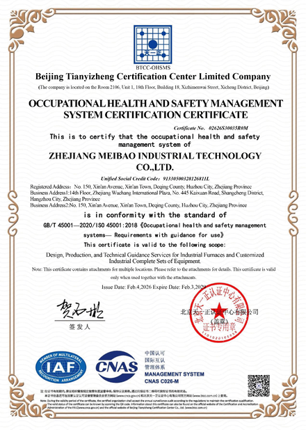 La CINA Zhejiang Meibao Industrial Technology Co.,Ltd Certificazioni